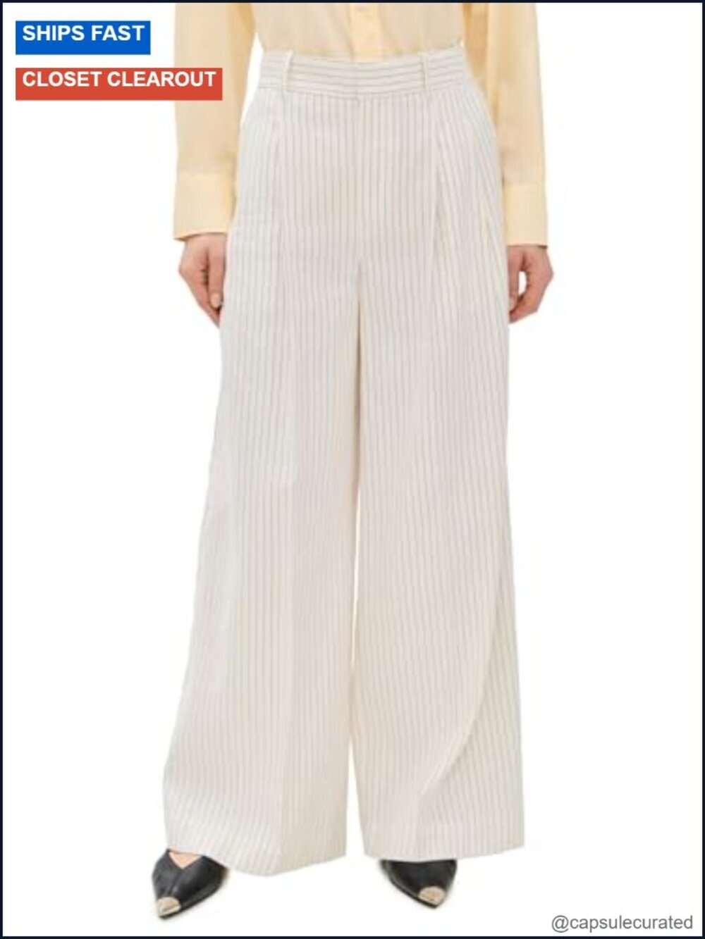 Superwide-Leg Trousers with Pleated Waist - Linen Blend - Palazzo Style